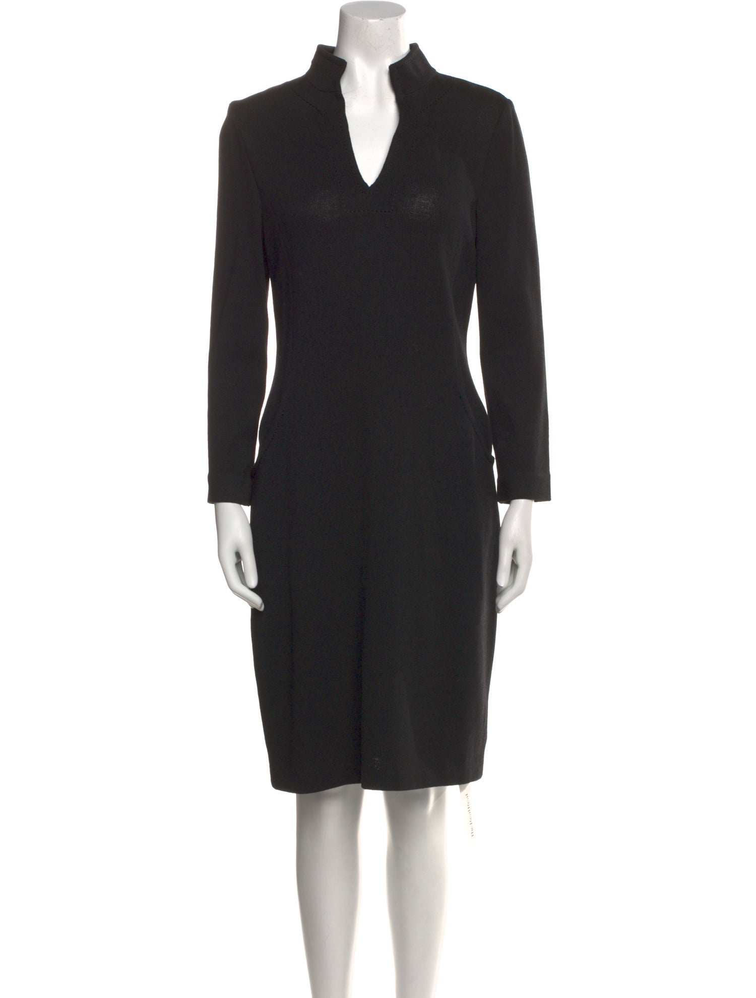 St. John Caviar V-Neck Knee-Length Dress