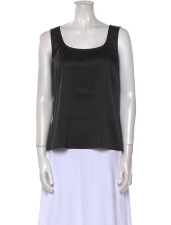 St. John Caviar Silk Square Neckline Top