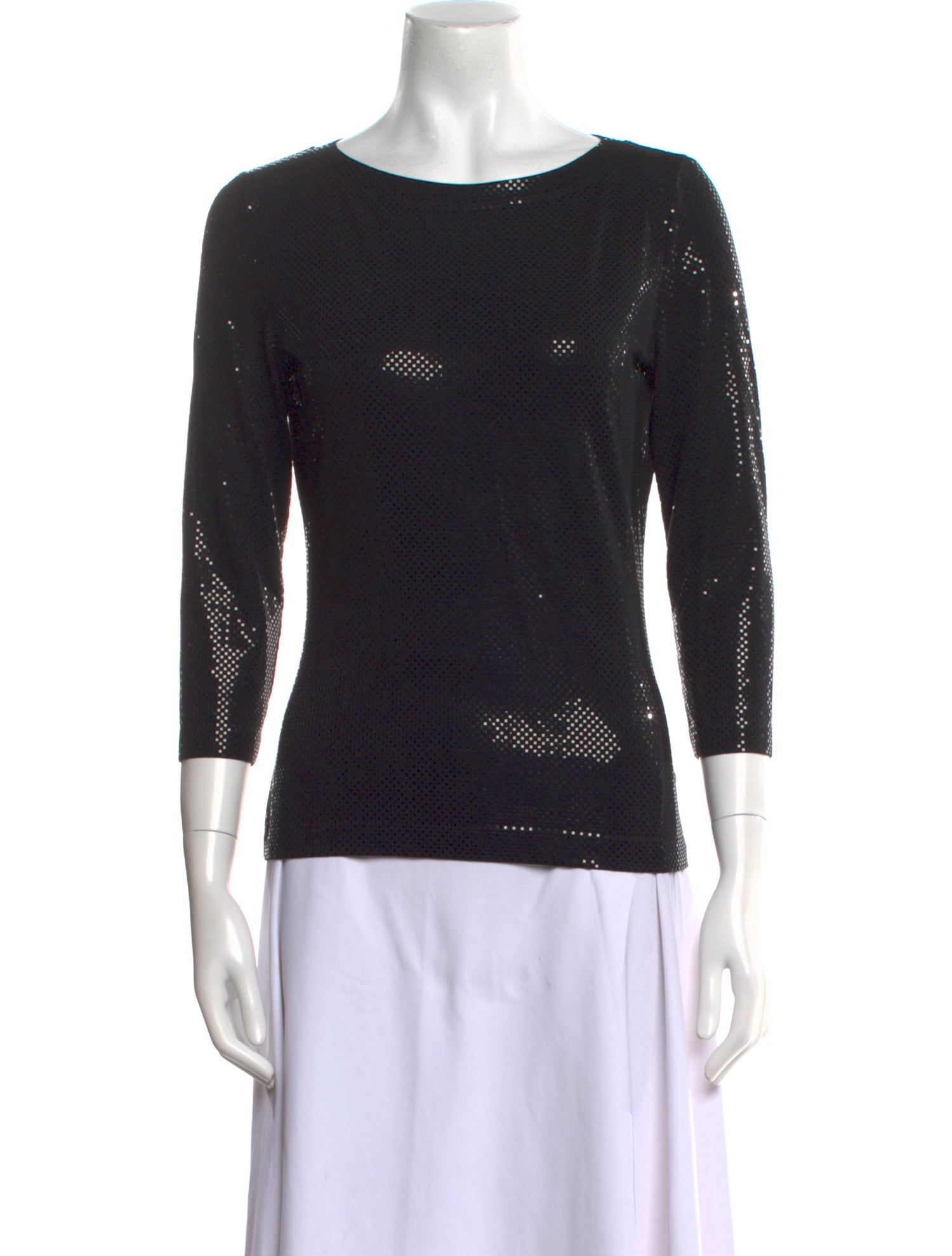 St. John Caviar Bateau Neckline Three-Quarter Sleeve Top