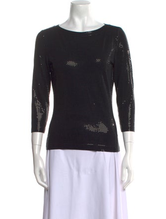 St. John Caviar Bateau Neckline Three-Quarter Sleeve Top