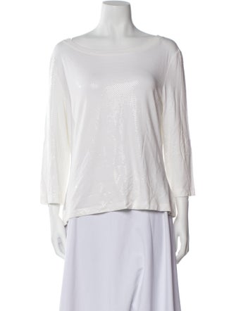 St. John Caviar Bateau Neckline Three-Quarter Sleeve Sweatshirt