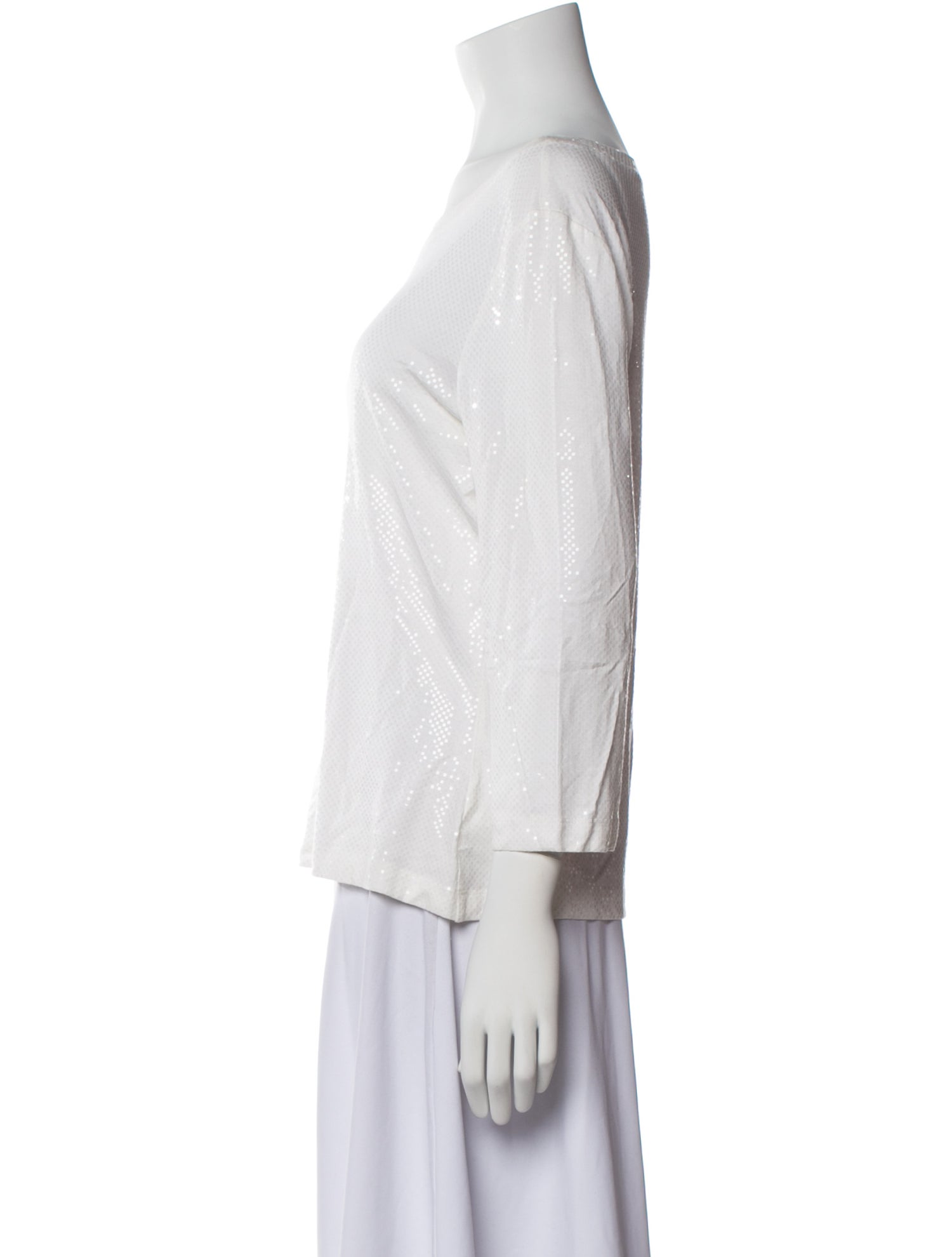 St. John Caviar Bateau Neckline Three-Quarter Sleeve Sweatshirt