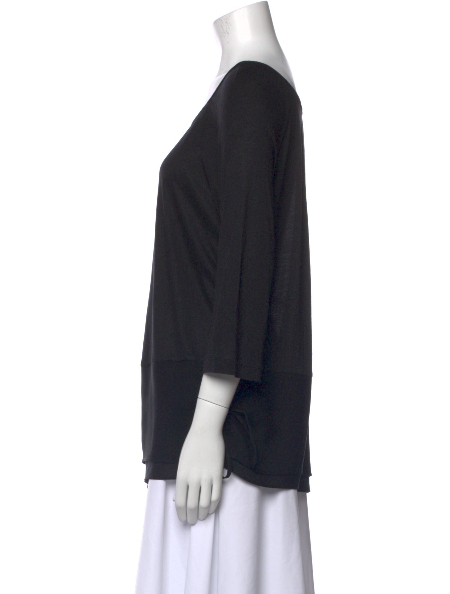 St. John Caviar Scoop Neck Three-Quarter Sleeve Blouse