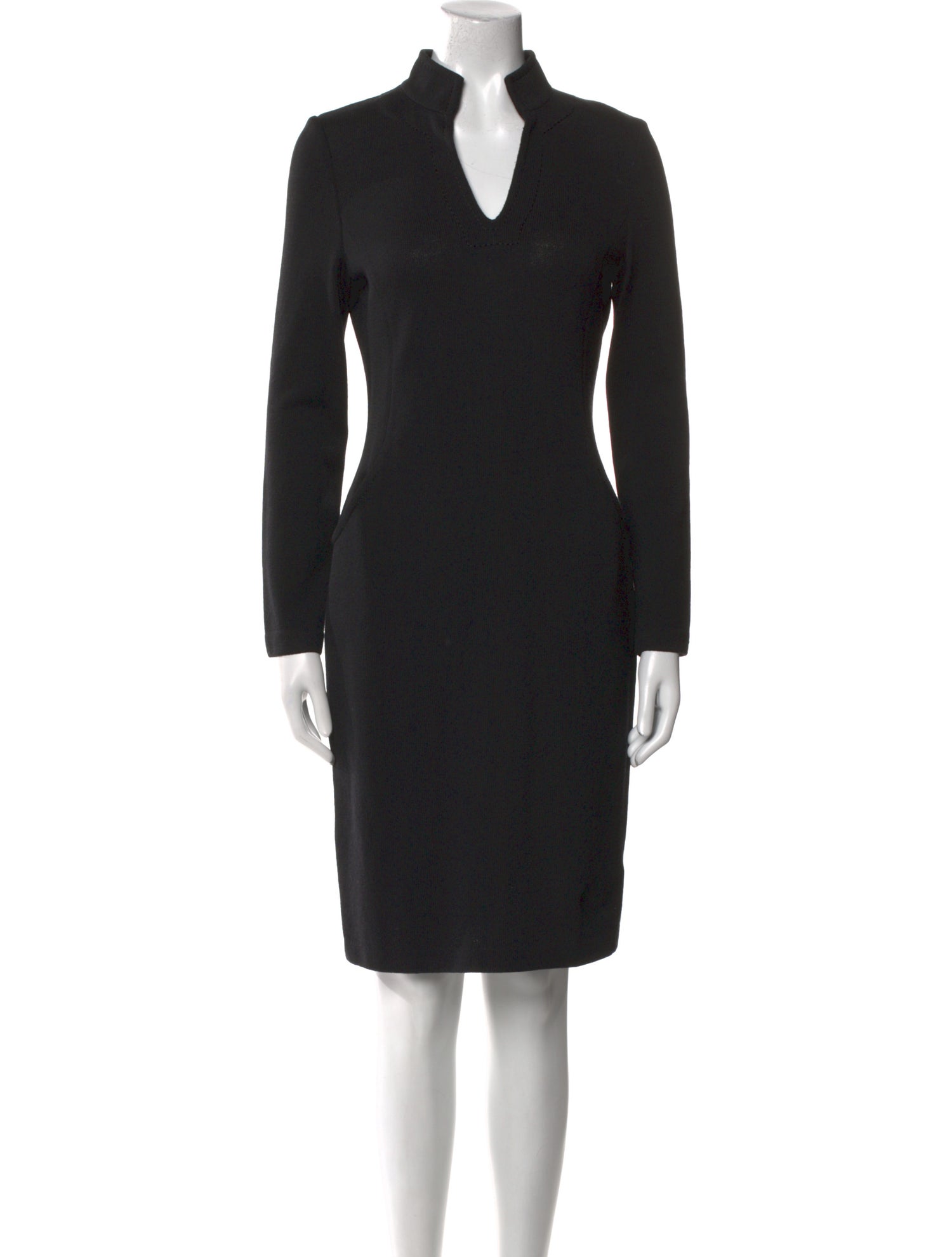 St. John Caviar V-Neck Knee-Length Dress