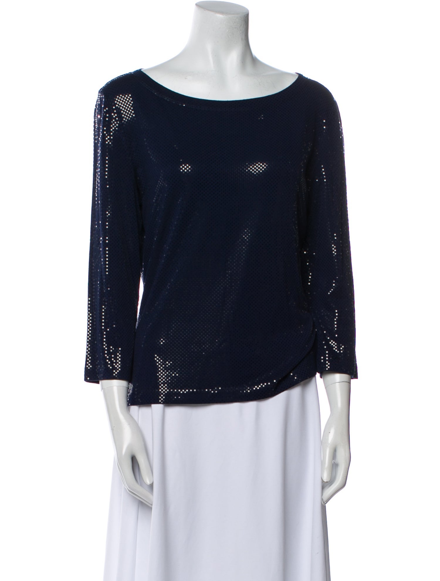 St. John Caviar Scoop Neck Three-Quarter Sleeve Top