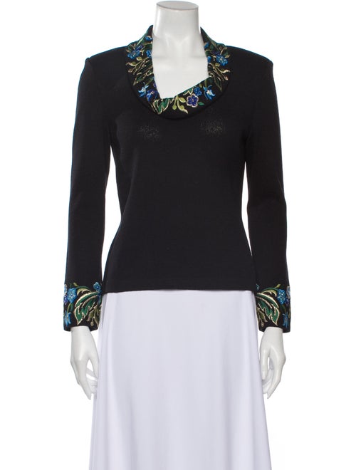 St John Evening Cowl Neck Long Sleeve Top Black