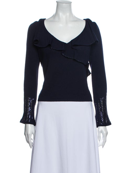 St John Evening V-Neck Long Sleeve Top Blue