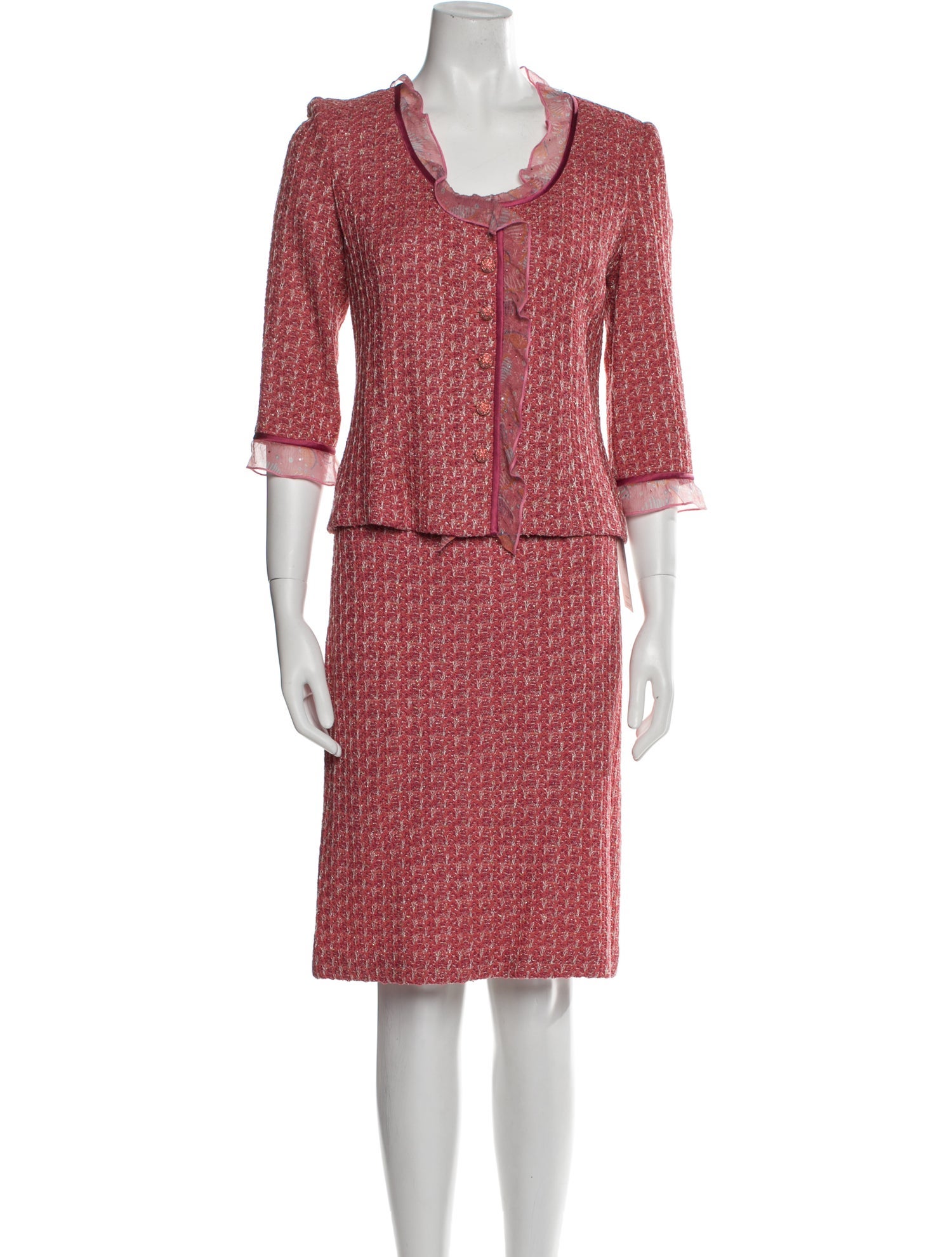 St. John Evening Wool Tweed Pattern Skirt Suit