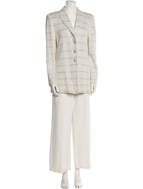 St. John Evening Wool Polka Dot Print Pant Set