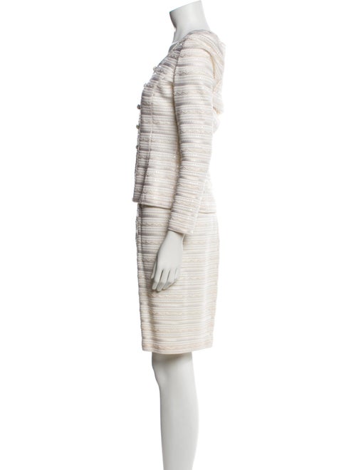 St. John Evening Tweed Pattern Sequin Embellishments Skirt Suit