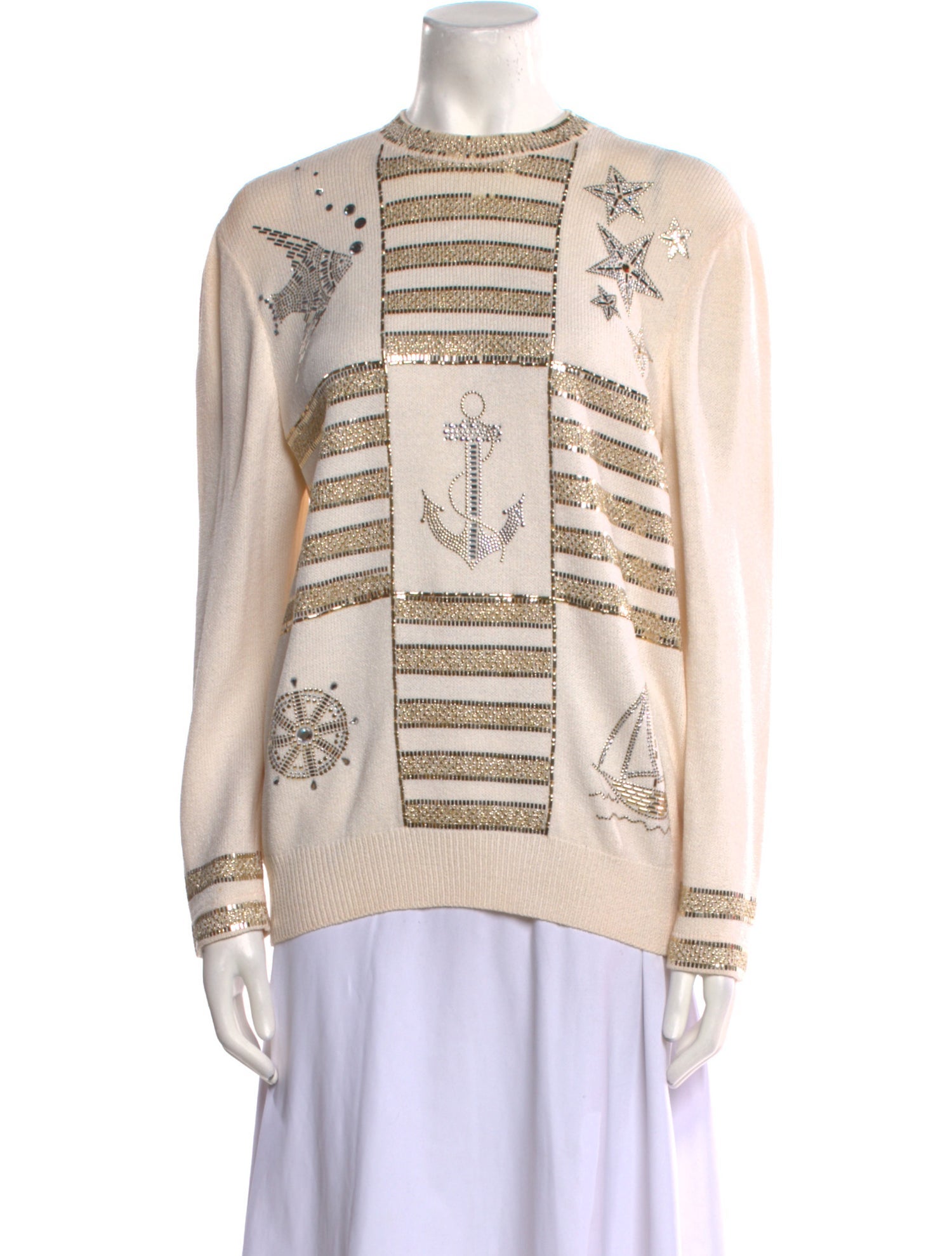 St. John Evening Printed Crew Neck Sweater