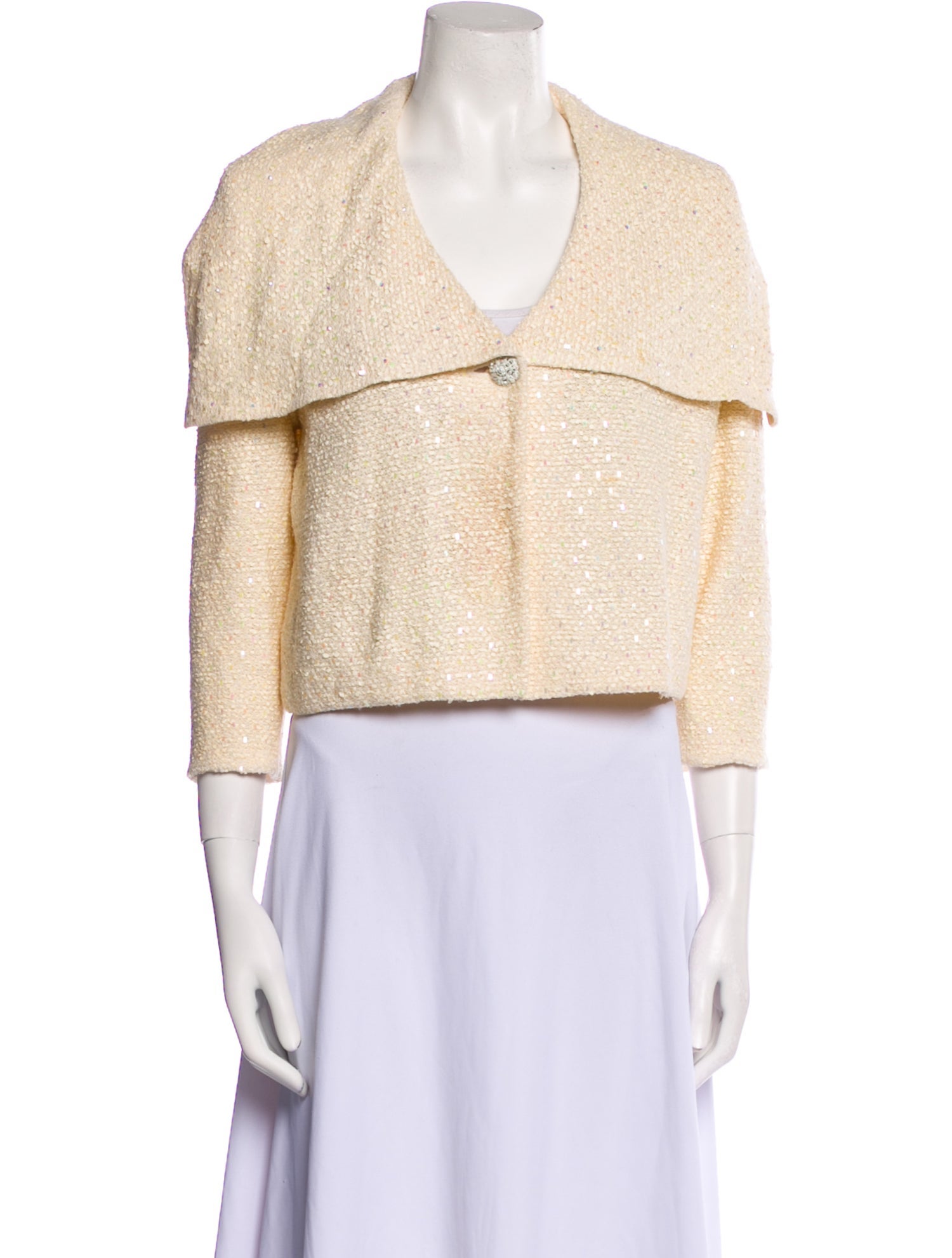 St. John Evening Sequin Tweed Pattern Faux Fur Jacket