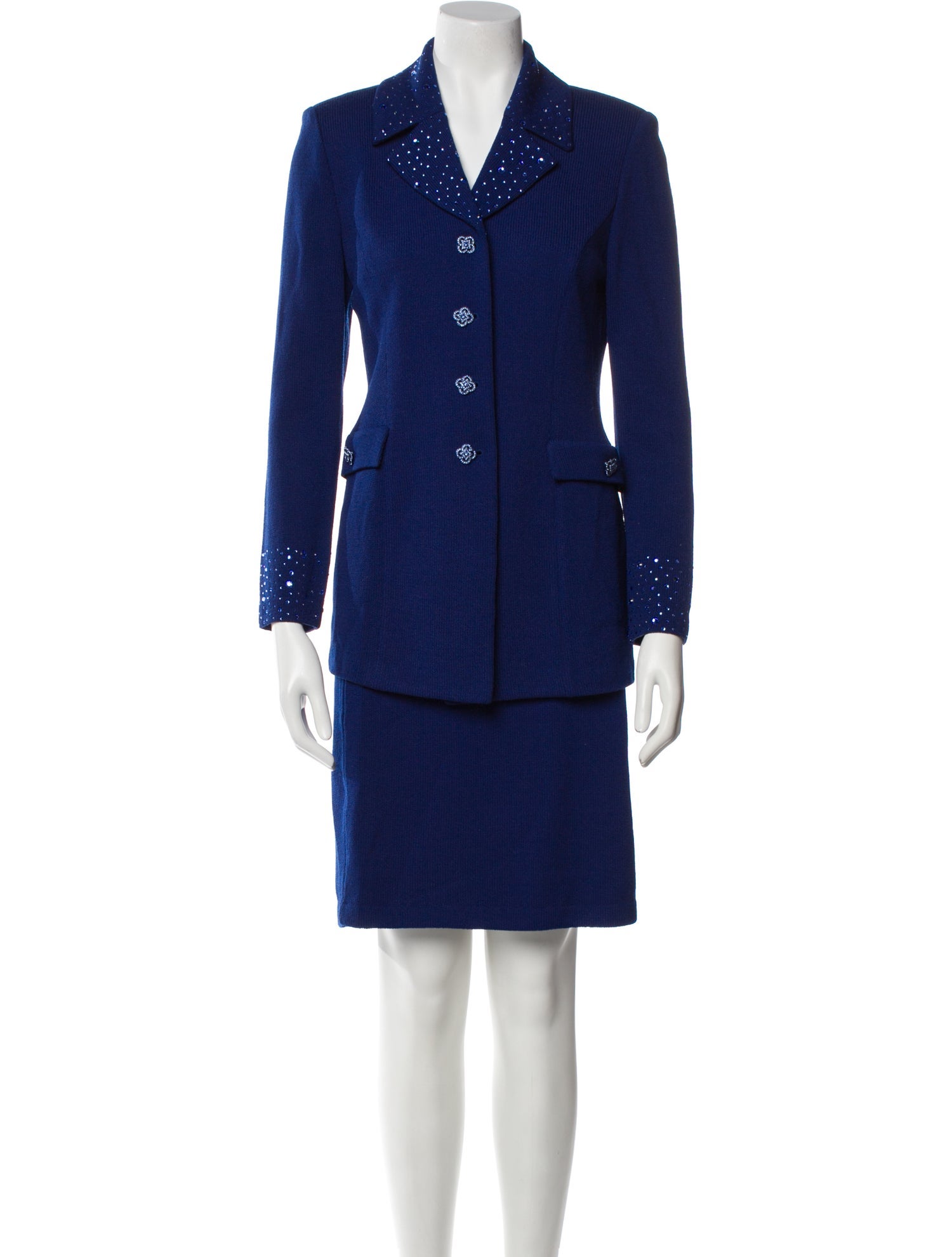 St. John Evening Wool Sequin Embellishments Skirt Suit