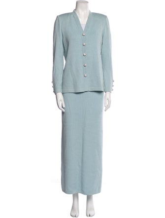 St. John Evening Wool Pleated Accents Skirt Set