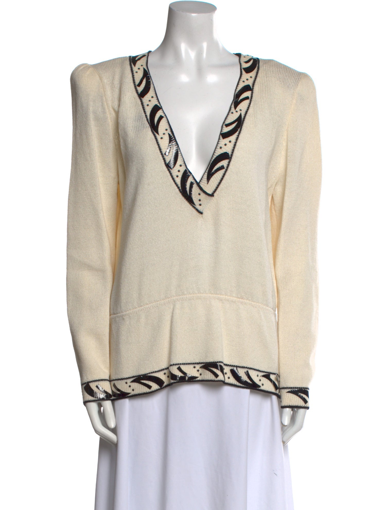 St. John Evening Graphic Print Plunge Neckline Sweater