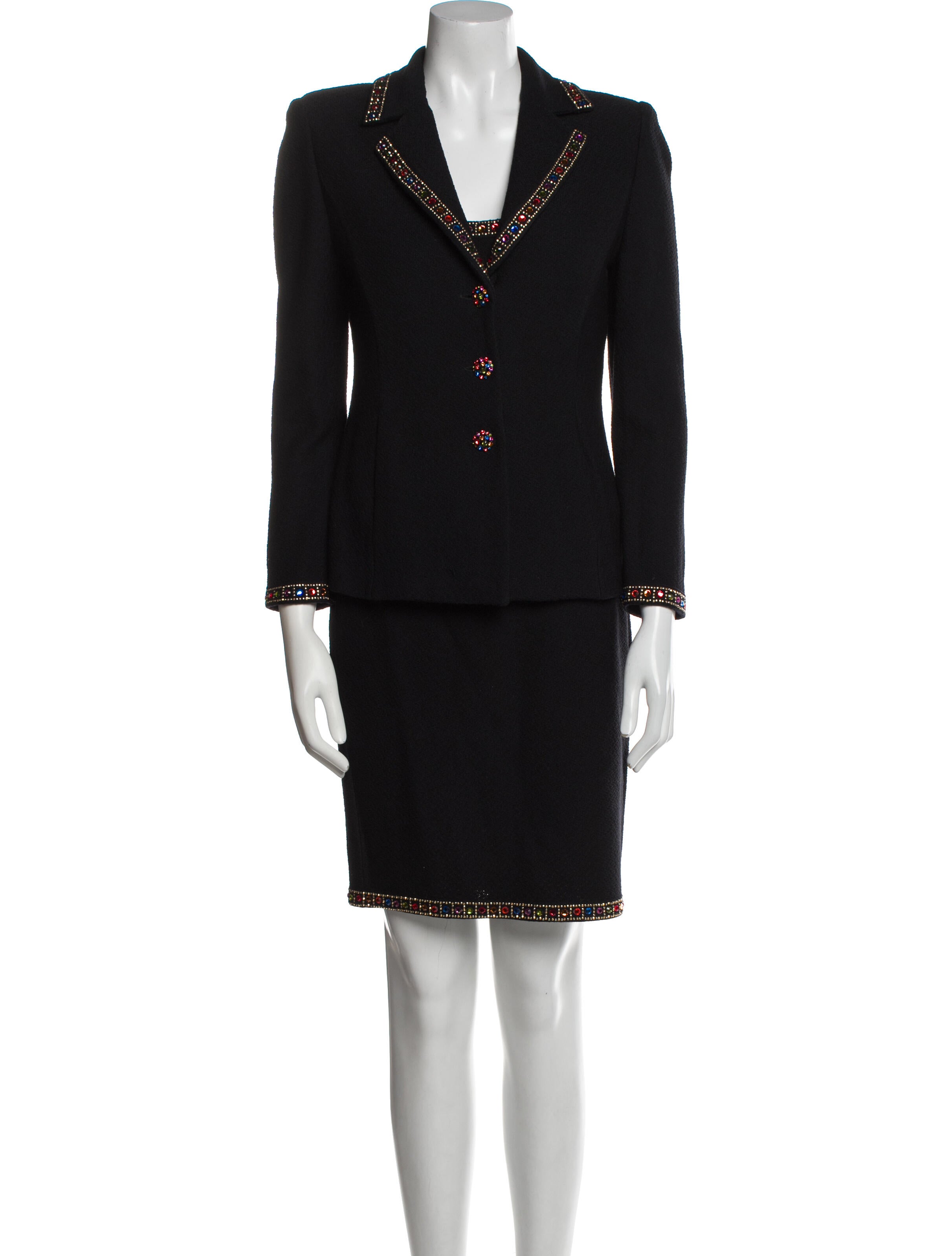 St. John Evening Wool Crystal Embellishments Skirt Set