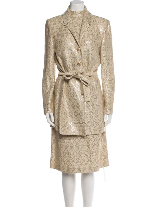 St. John Evening Printed Sequin Embellishments Dress Set