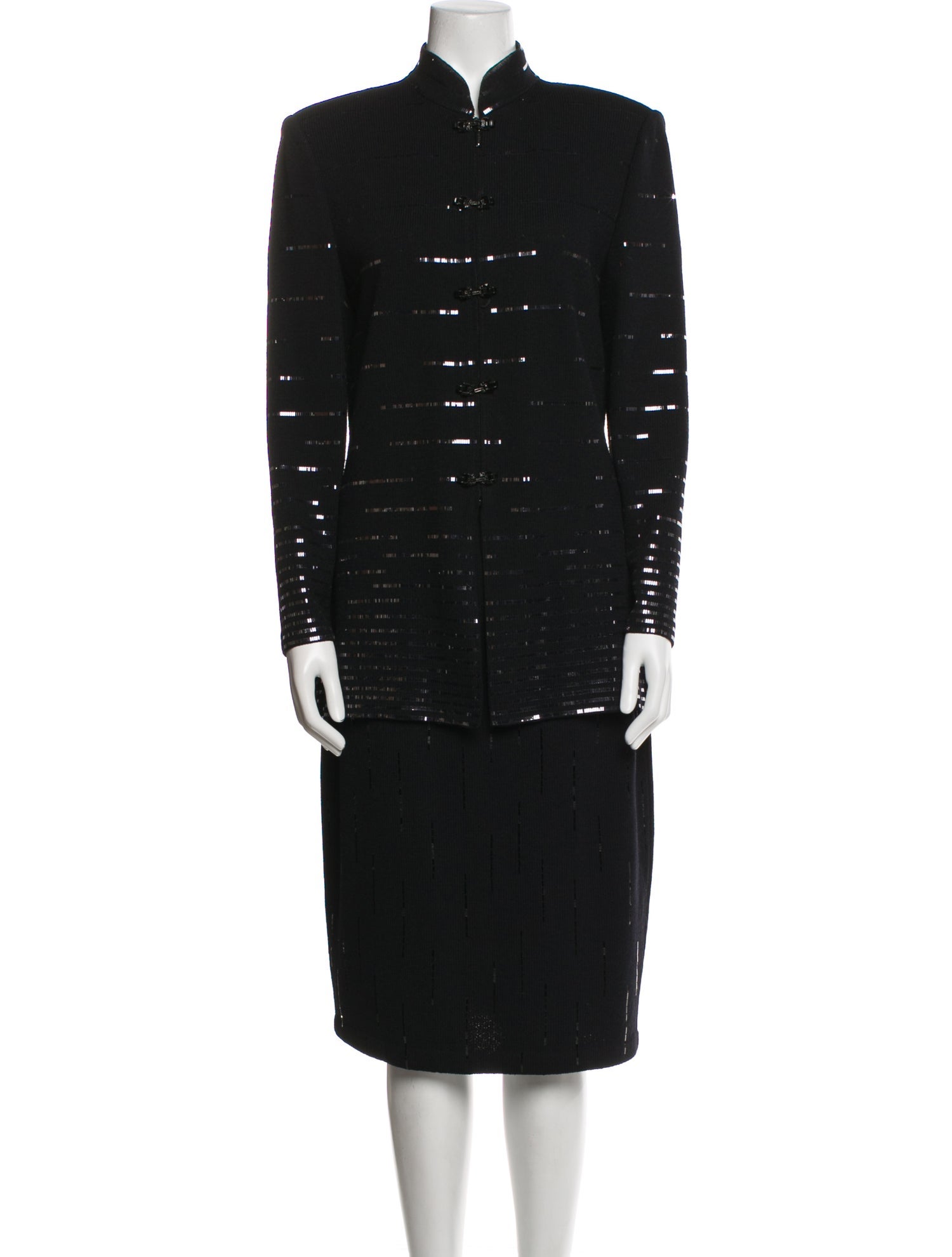 St. John Evening Wool Sequin Embellishments Skirt Suit