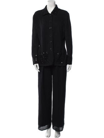St. John Evening Silk Sequin Embellishments Pantsuit