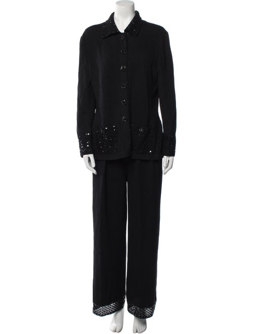 St. John Evening Silk Sequin Embellishments Pantsuit