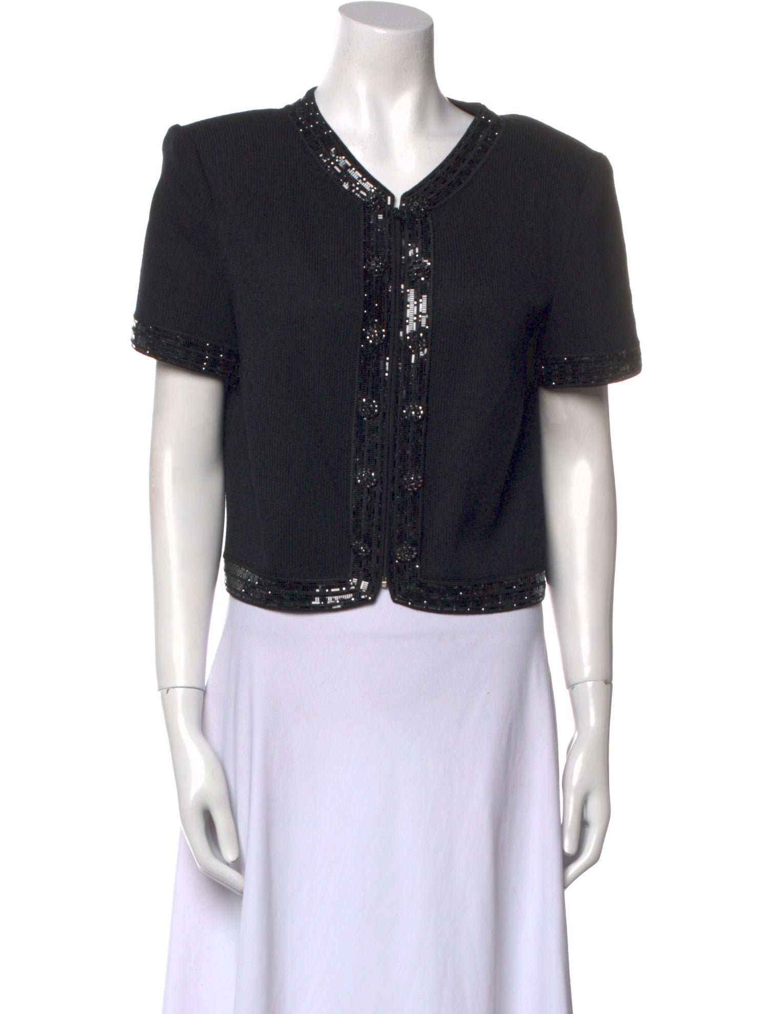 St. John Evening Wool V-Neck Crop Top