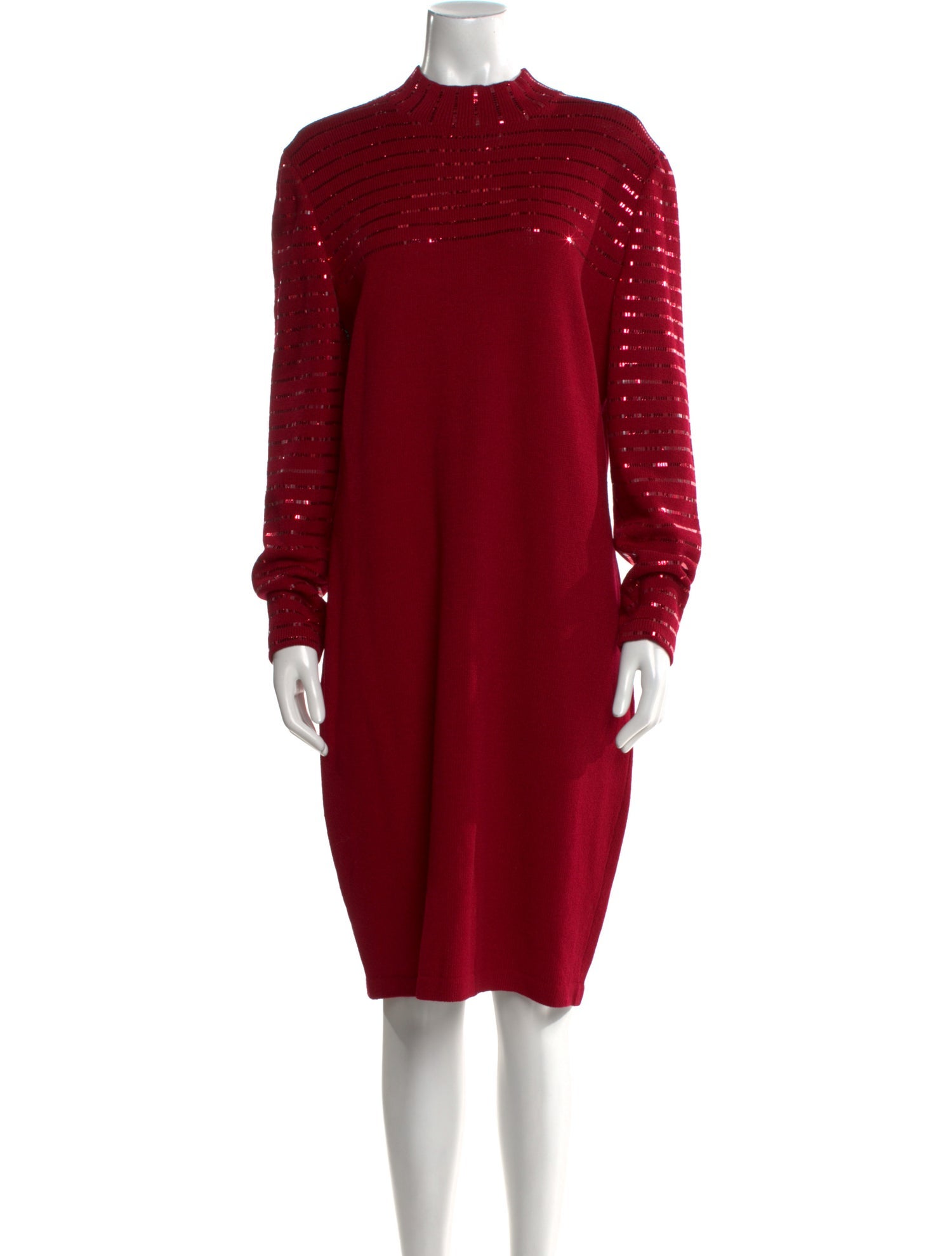 St. John Evening Mock Neck Knee-Length Dress