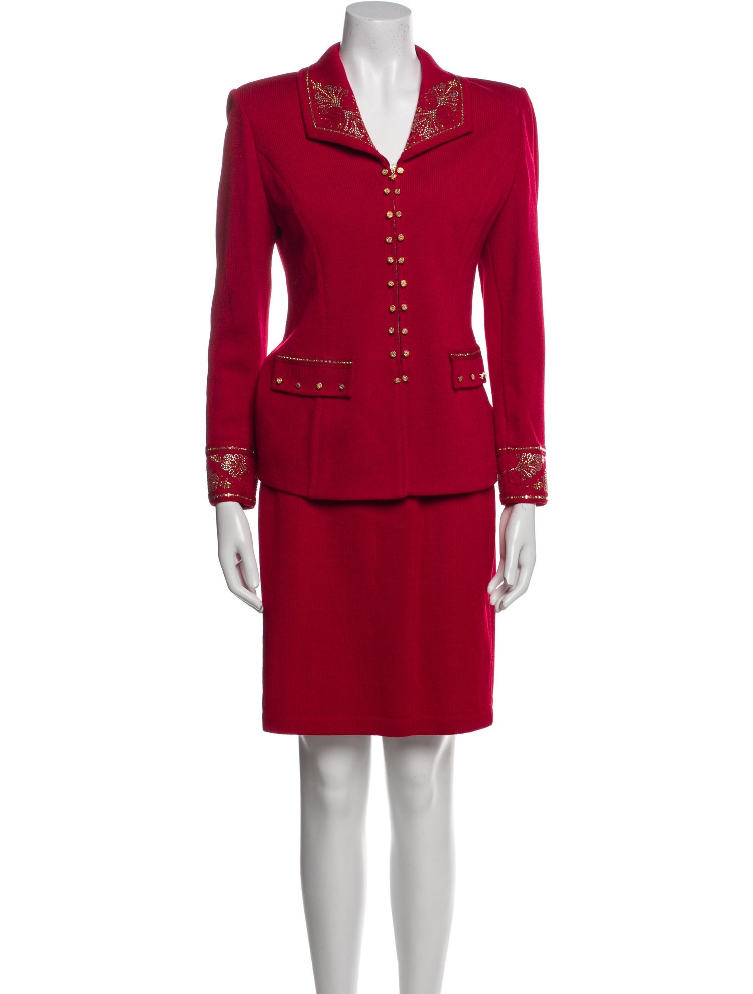 St. John Evening Wool Sequin Embellishments Skirt Suit