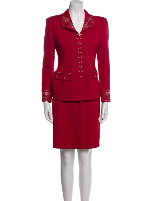 St. John Evening Wool Sequin Embellishments Skirt Suit