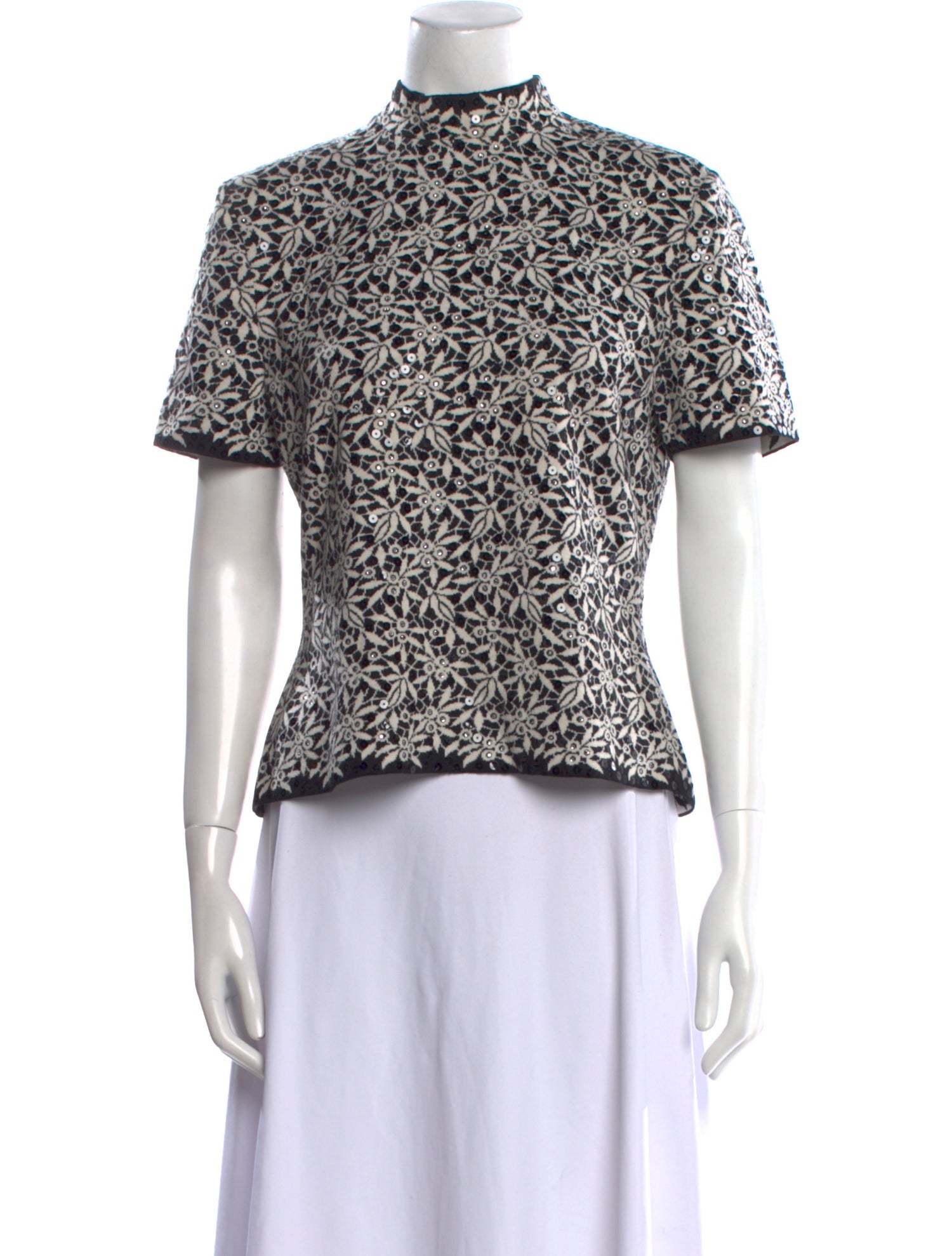 St. John Evening Printed Mock Neck Top