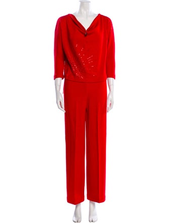 St. John Evening Wool Studded Accents Pant Set