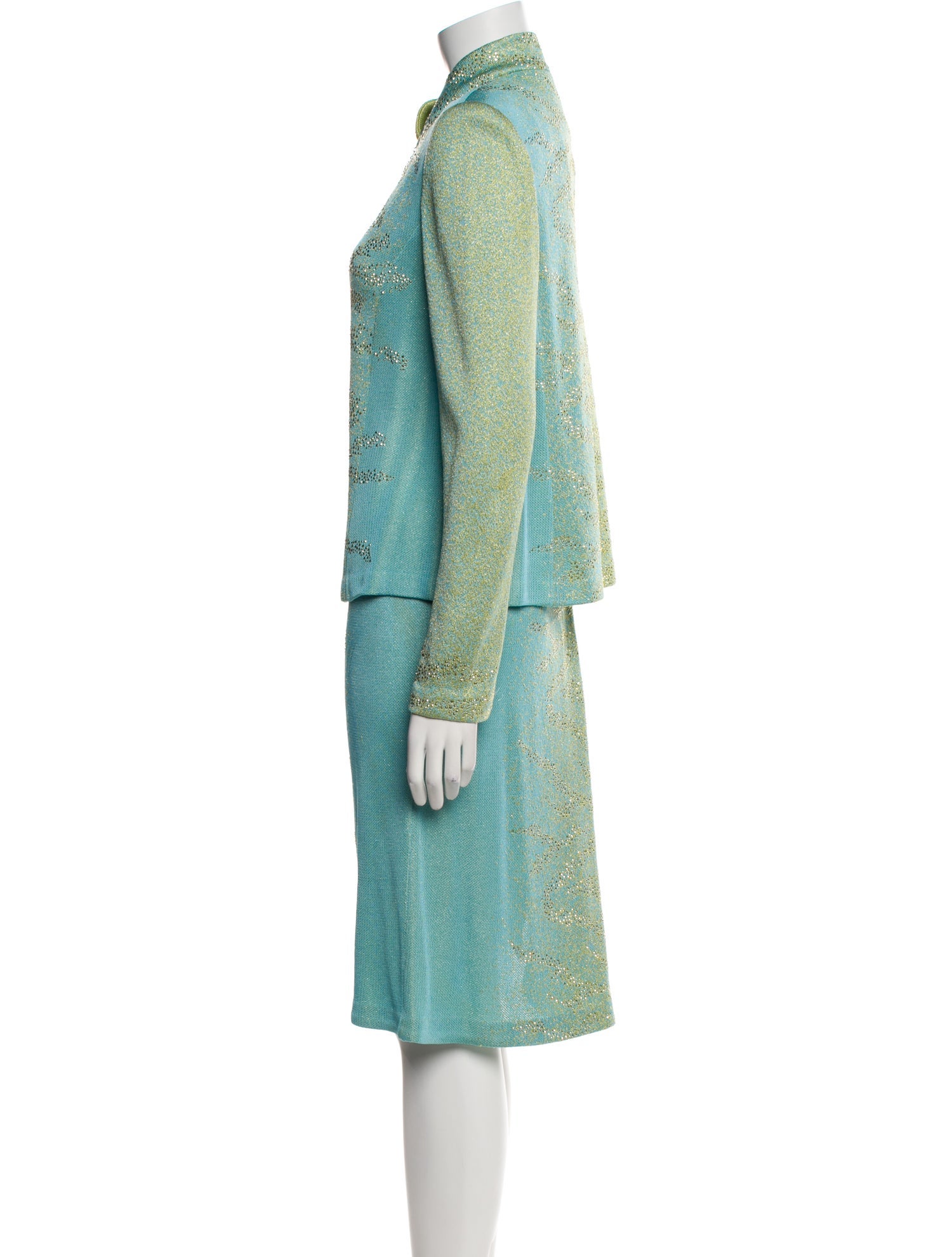 St. John Evening Wool Printed Skirt Suit
