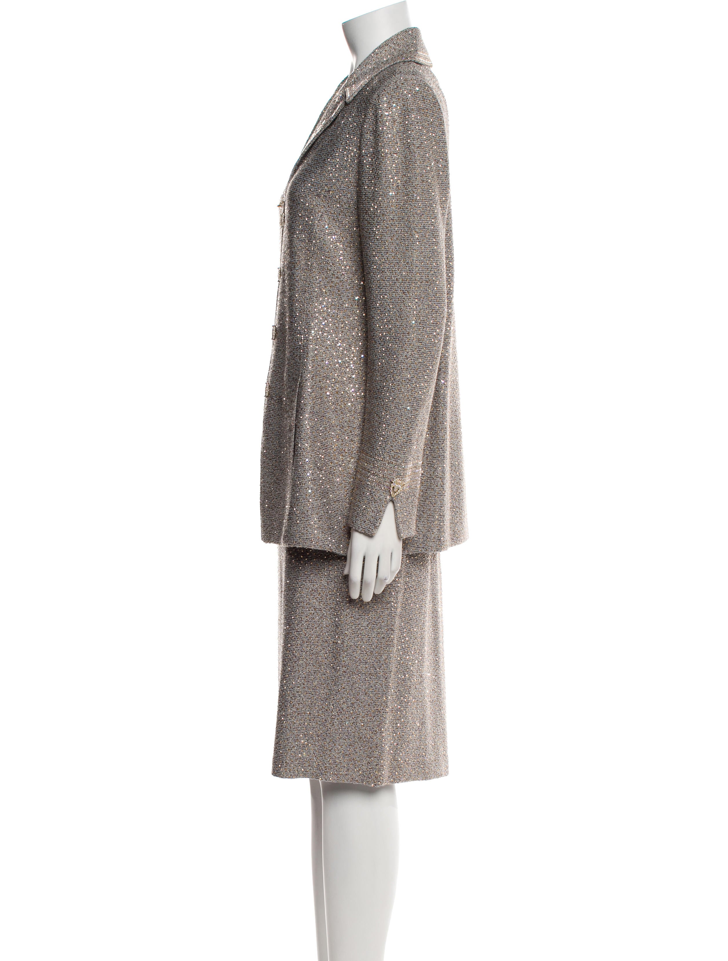St. John Evening Wool Tweed Pattern Skirt Suit