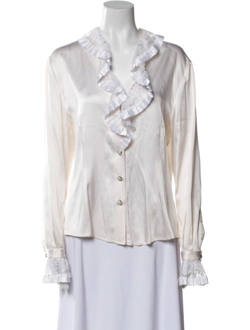 St. John Evening Silk V-Neck Button-Up Top