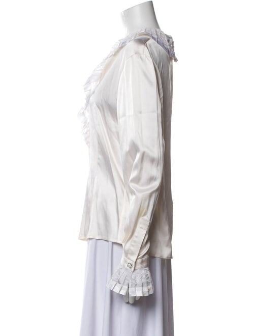 St. John Evening Silk V-Neck Button-Up Top