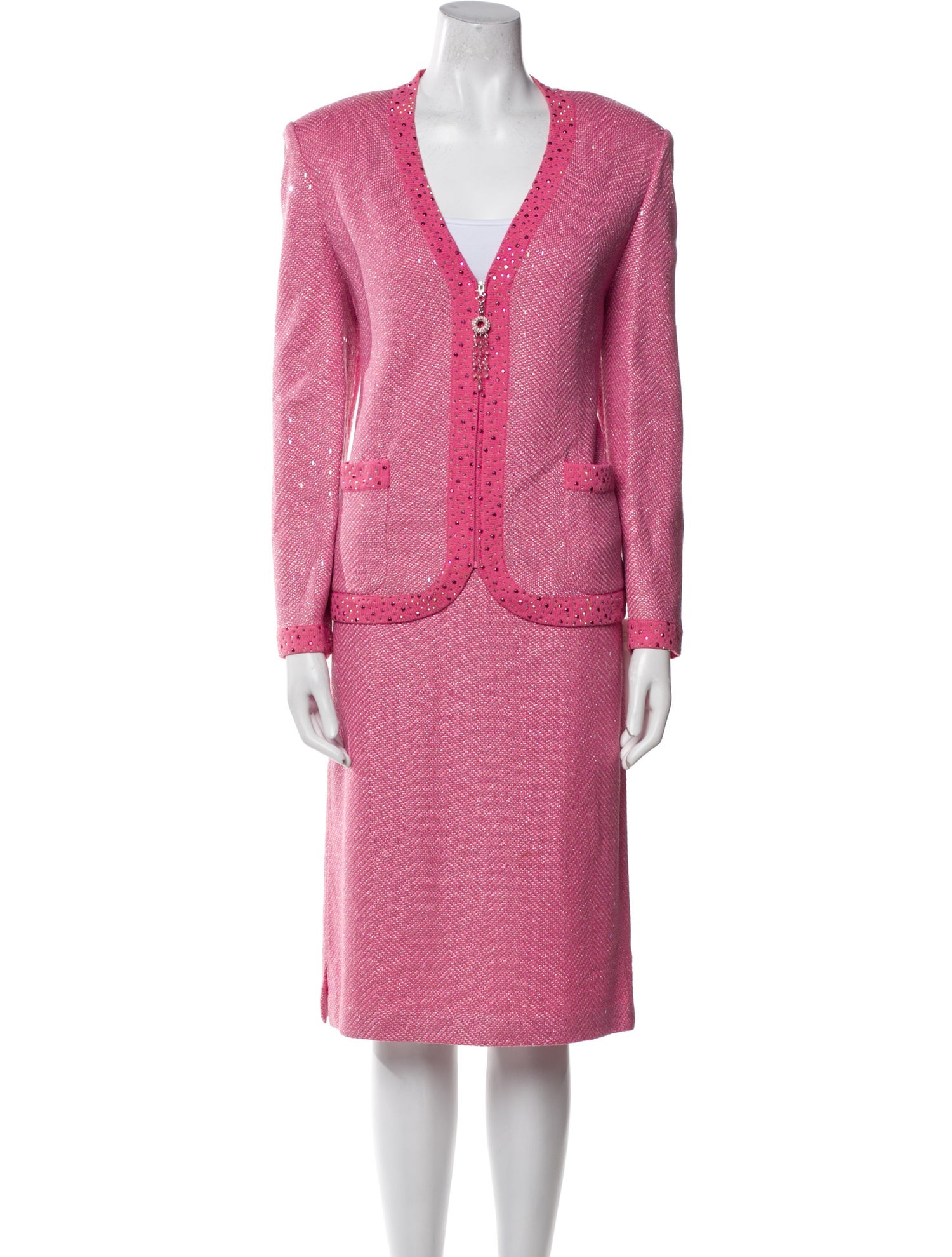 St. John Evening Tweed Pattern Skirt Suit