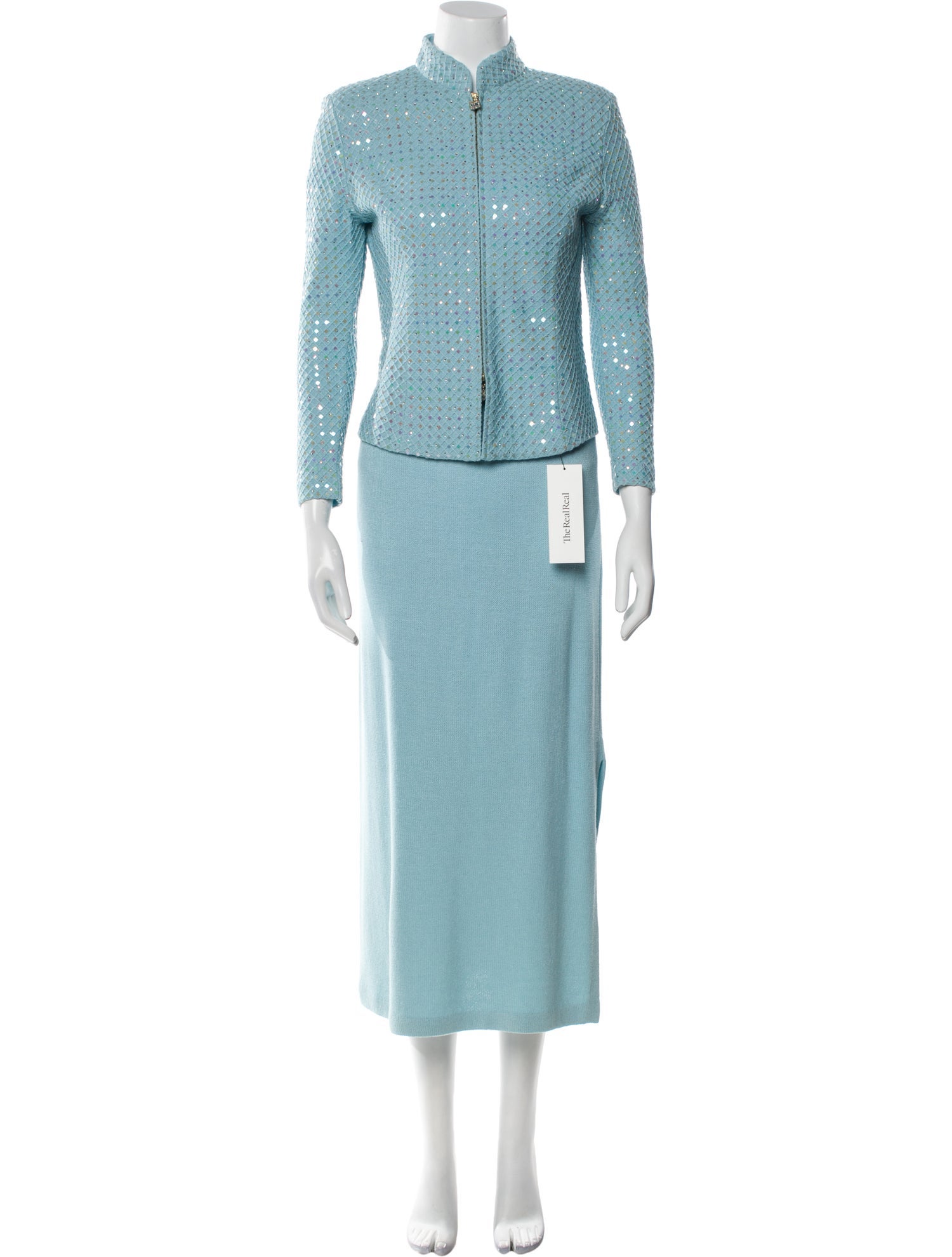 St. John Evening Wool Crystal Embellishments Skirt Suit