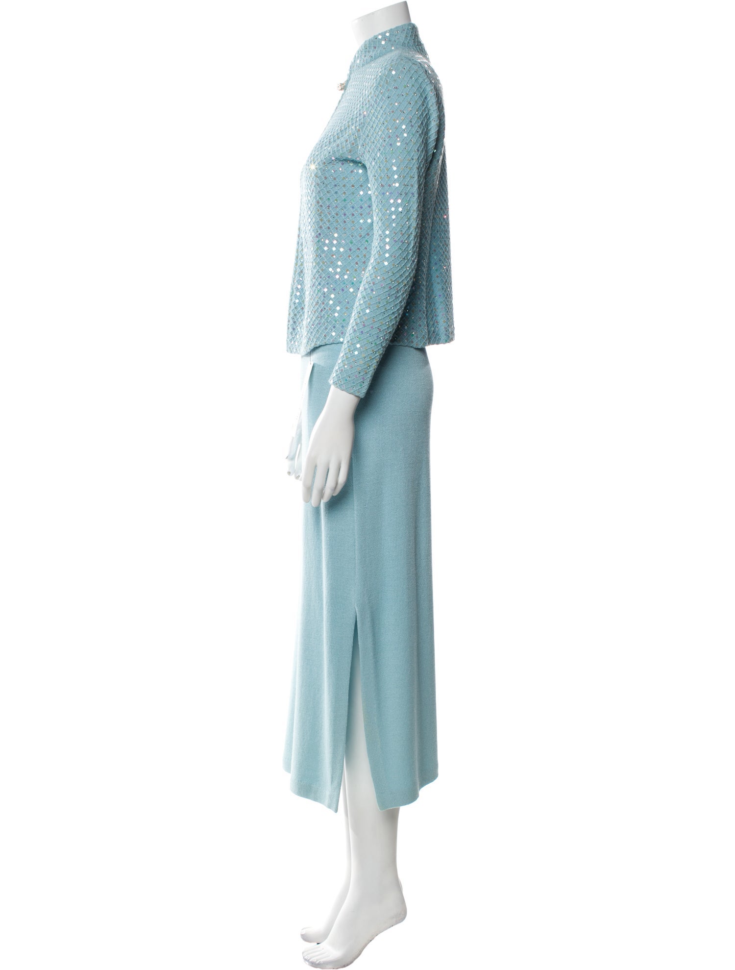 St. John Evening Wool Crystal Embellishments Skirt Suit