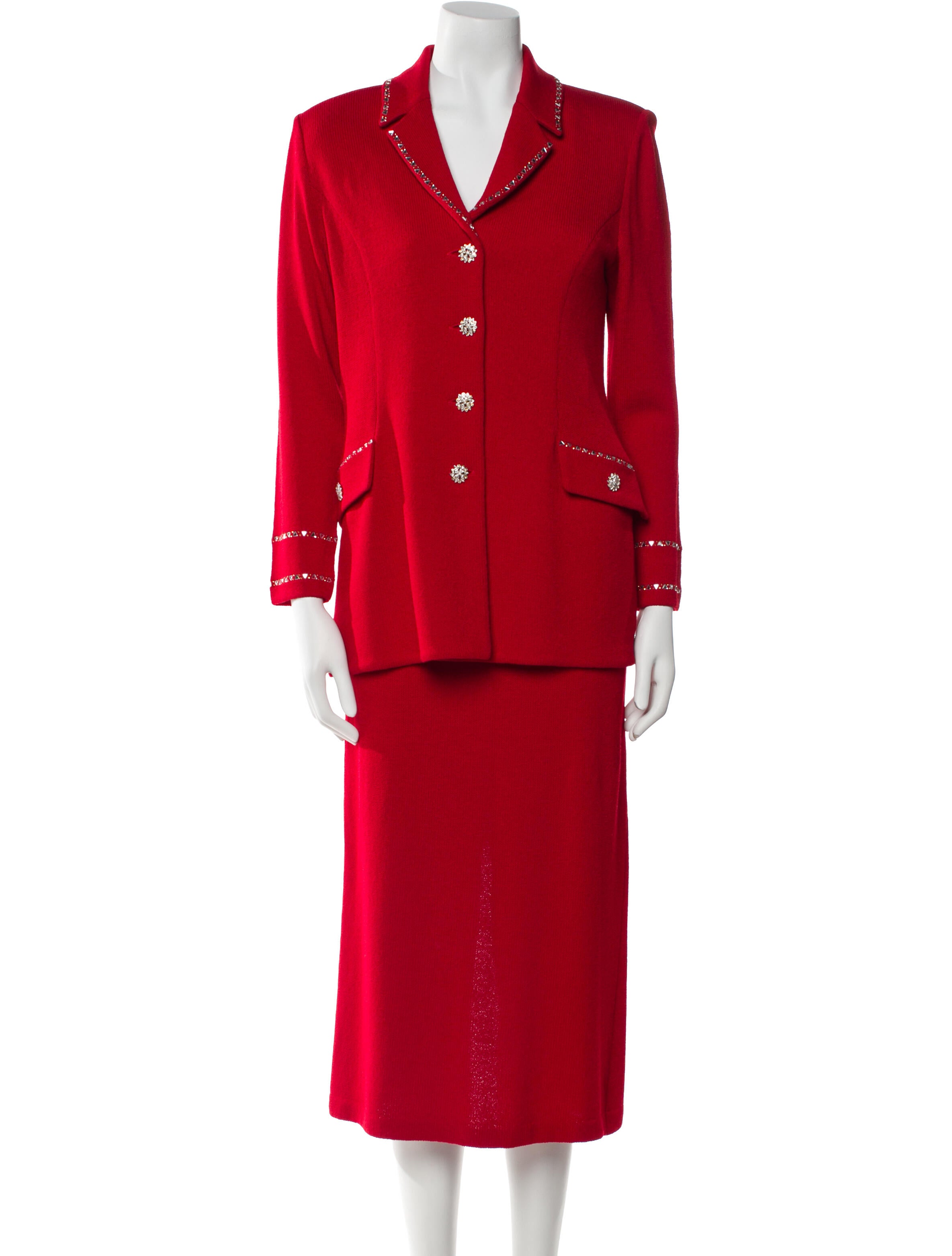 St. John Evening Wool Studded Accents Skirt Suit