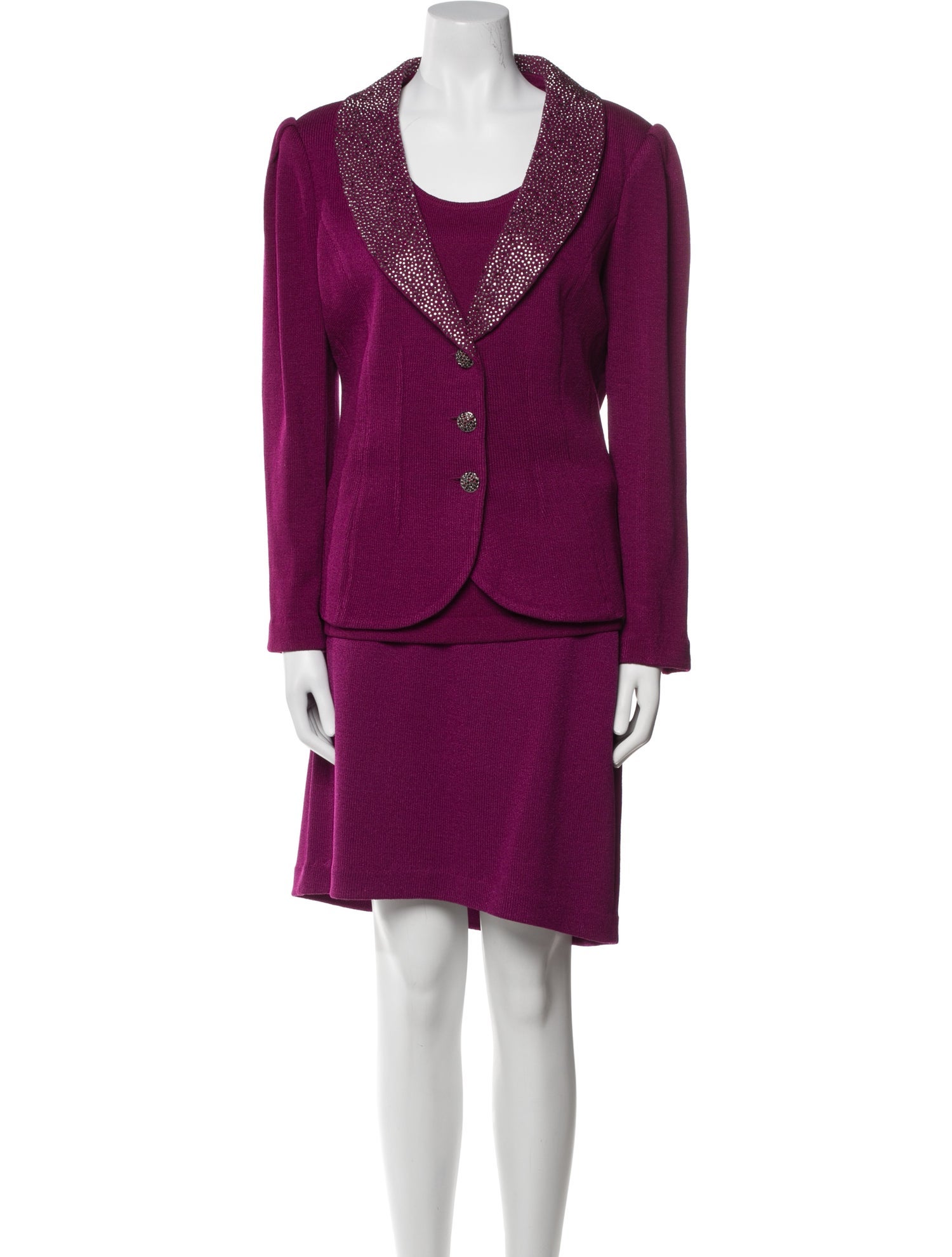 St. John Evening Wool Crystal Embellishments Skirt Suit