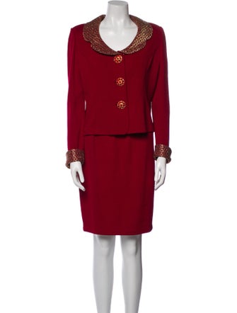 St. John Evening Wool Sequin Embellishments Skirt Suit