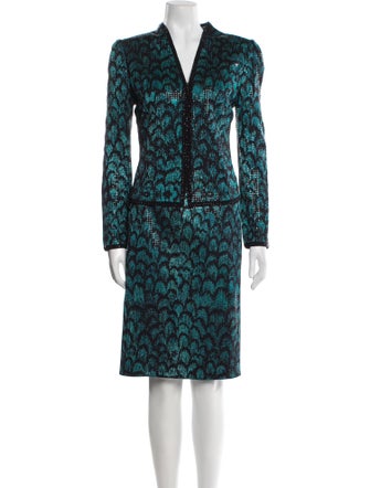 St. John Evening Printed Sequin Embellishments Skirt Set