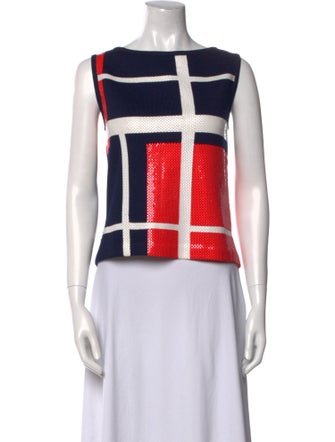 St. John Evening Striped Bateau Neckline Crop Top