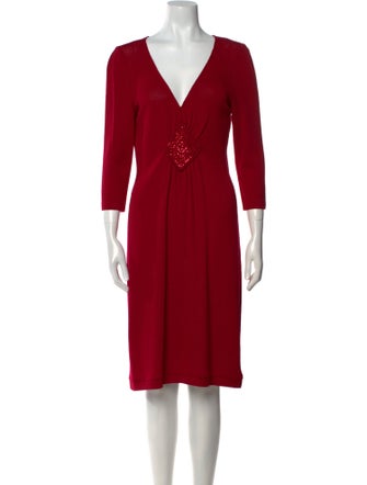 St. John Evening V-Neck Knee-Length Dress