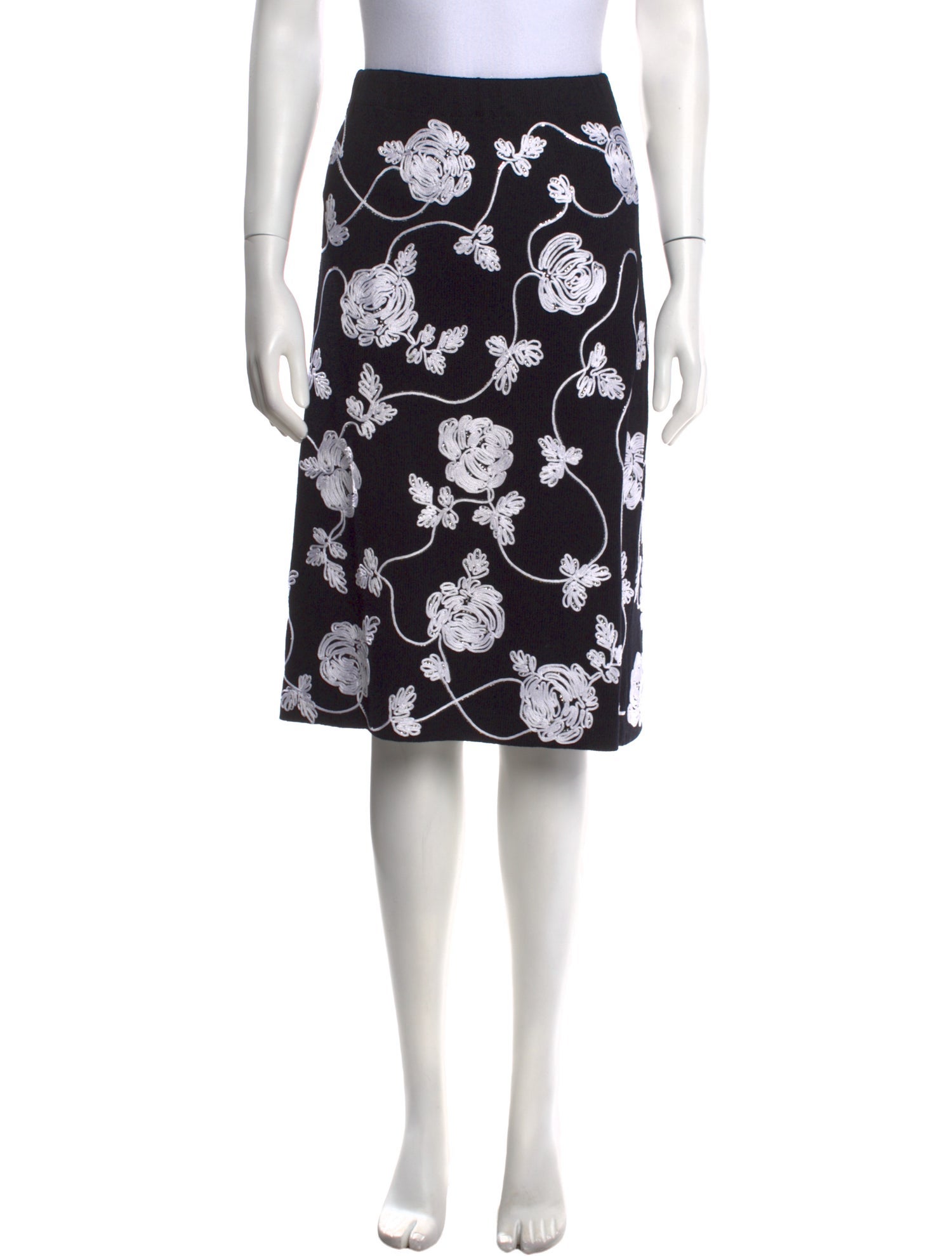St. John Evening Floral Print Knee-Length Skirt