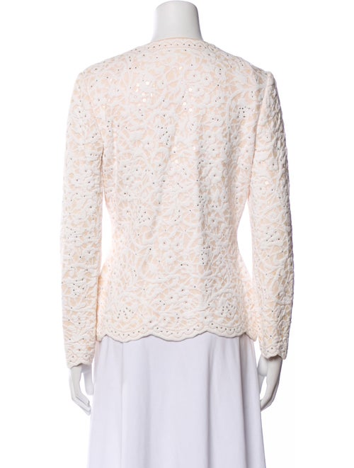 St. John Evening Lace Pattern V-Neck Button-Up Top