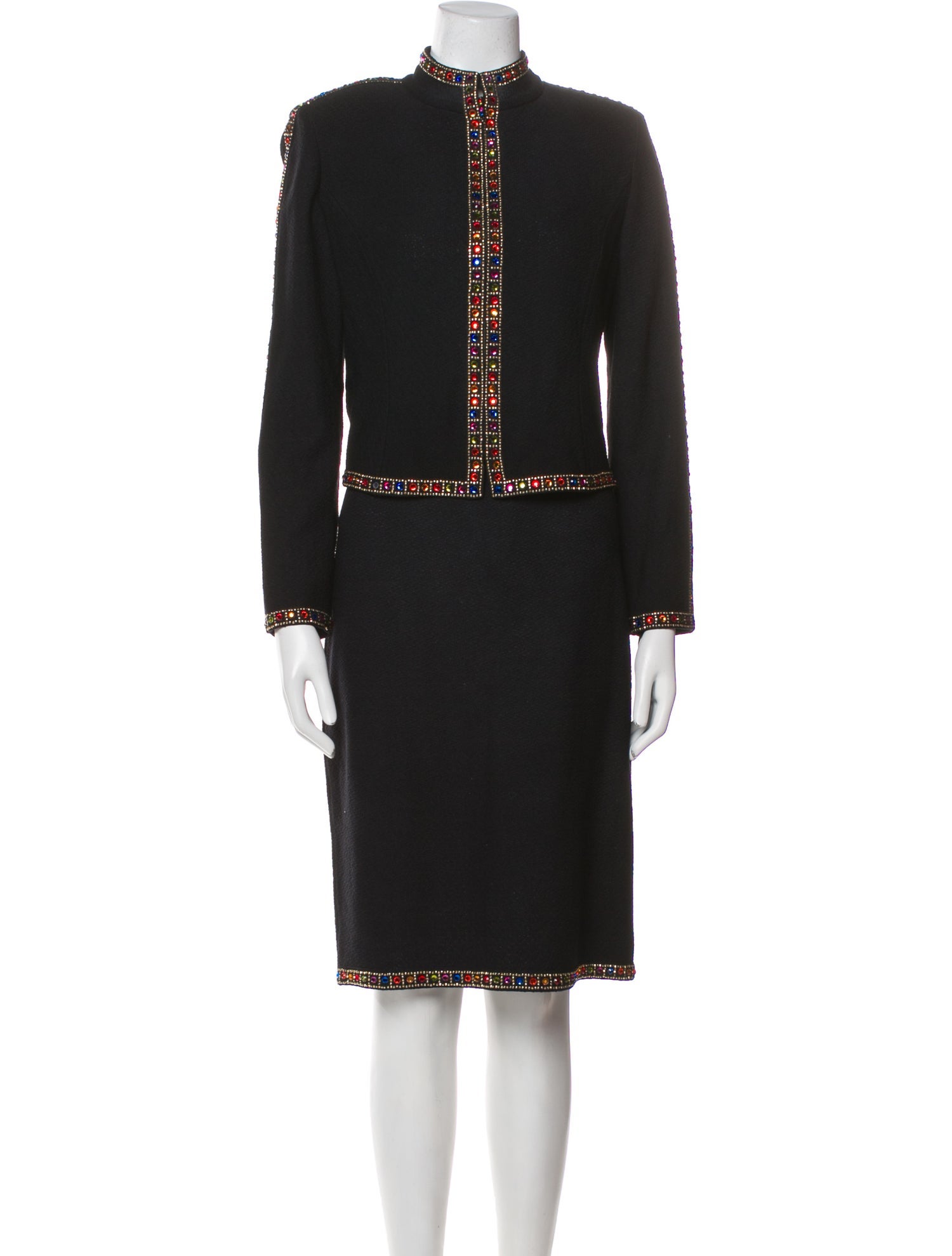 St. John Evening Wool Bow Accents Skirt Suit