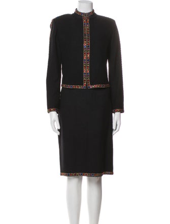 St. John Evening Wool Bow Accents Skirt Suit