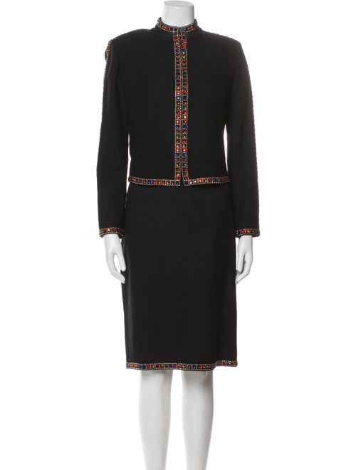 St. John Evening Wool Bow Accents Skirt Suit