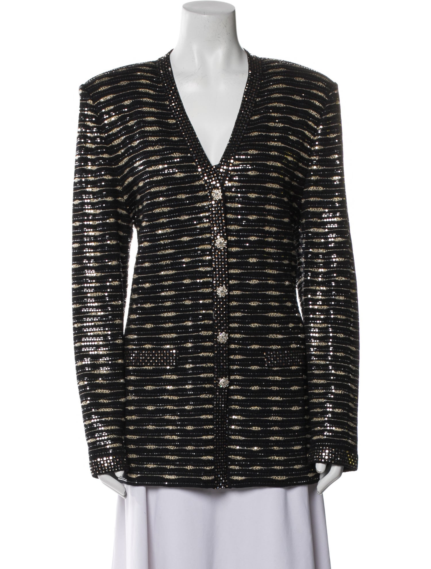 St. John Evening Striped V-Neck Sweater