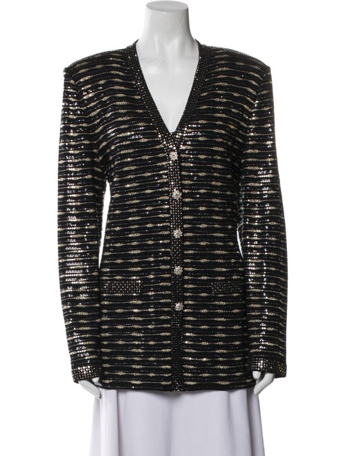 St. John Evening Striped V-Neck Sweater